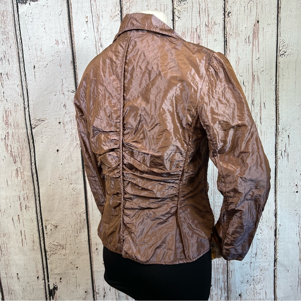 Lida Baday Ruched Metallic Crinkled Puckered Fitted Evening Blazer Jacket SZ 12 - Picture 6 of 16